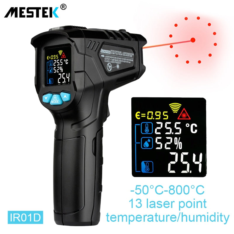 Mestek Infrared Thermometer Non-contact Temperature Meter Termometro Color LCD Screen IR02C Digital Thermometer With Humidity