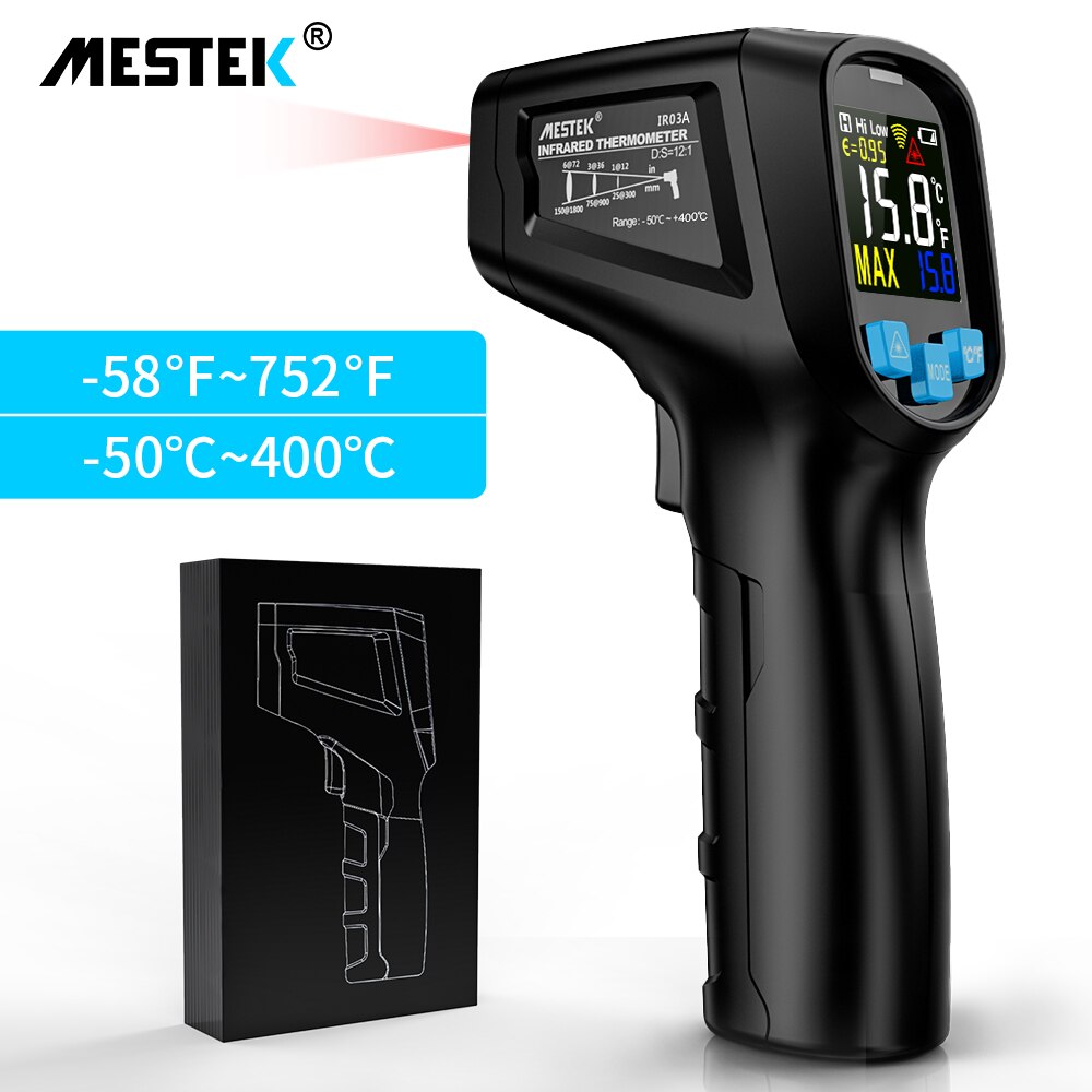 Mestek Infrared Thermometer Non-contact Temperature Meter Termometro Color LCD Screen IR02C Digital Thermometer With Humidity