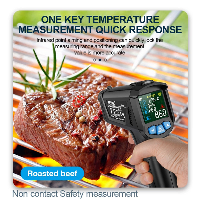 Mestek Infrared Thermometer Non-contact Temperature Meter Termometro Color LCD Screen IR02C Digital Thermometer With Humidity