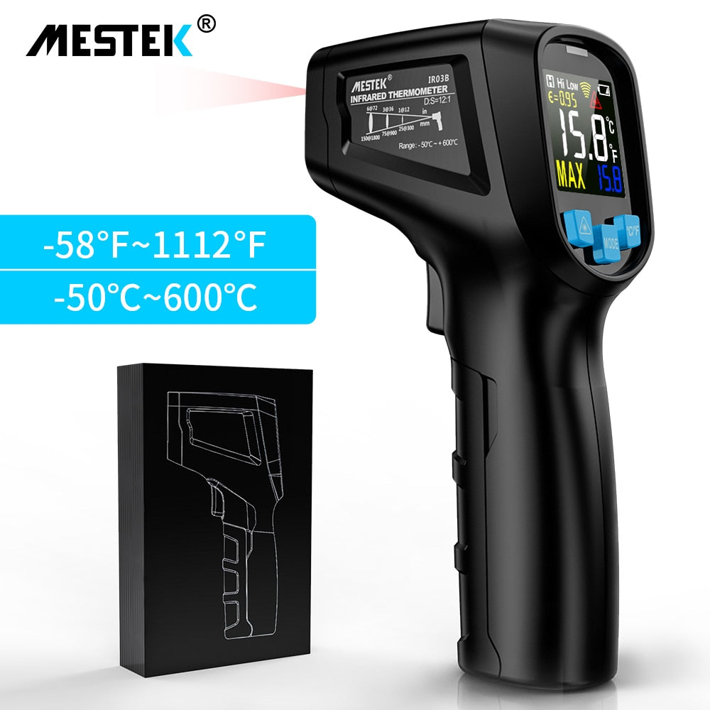 Mestek Infrared Thermometer Non-contact Temperature Meter Termometro Color LCD Screen IR02C Digital Thermometer With Humidity