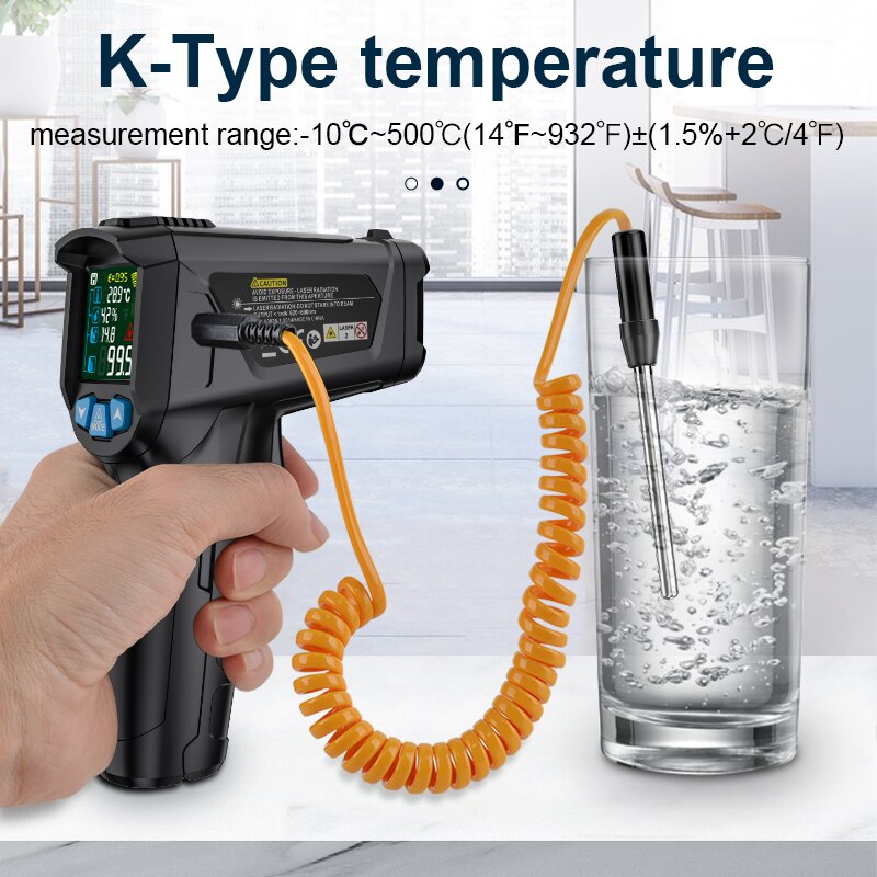 Mestek Infrared Thermometer Non-contact Temperature Meter Termometro Color LCD Screen IR02C Digital Thermometer With Humidity