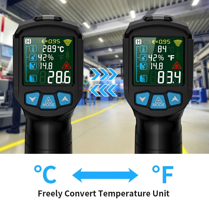 Mestek Infrared Thermometer Non-contact Temperature Meter Termometro Color LCD Screen IR02C Digital Thermometer With Humidity